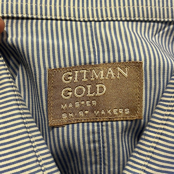 Gitman Bros Gold Men’s Large 16.5 Blue and White Striped Button Down - Picture 6 of 9